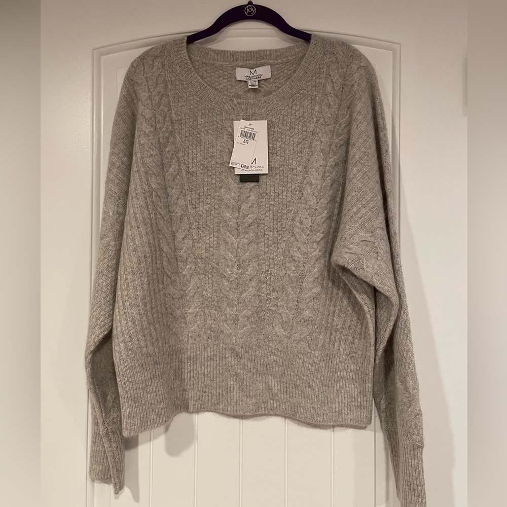 Magaschoni Cashmere light grey cable knit sweater (XL) NWT